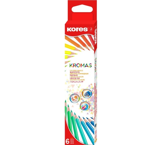 Трехгранные цветные карандаши 6 шт в упаковке Kores Kromas 6 цветов 93396 1054854