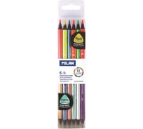 Трехгранные двухсторонние цветные карандаши Milan Fluo-Metal, 12 цветов 6шт, 07123306 1116761