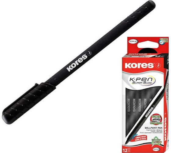 Шариковая ручка Kores K0R-M Super Slide 0,5мм треугольный корпус, черный прорезиненный корпус 1013669