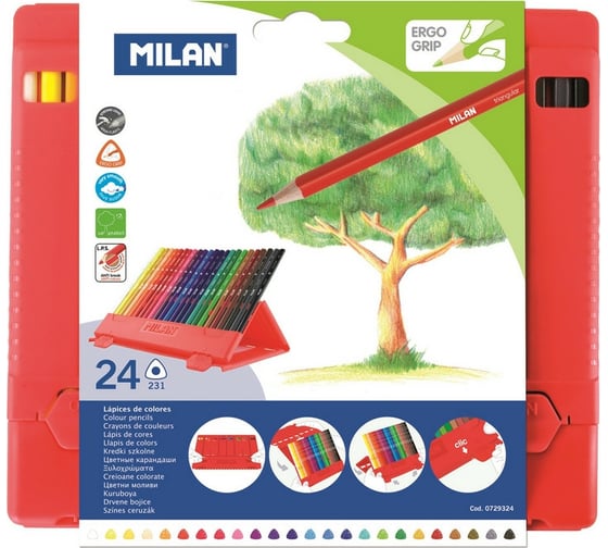 Трехгранные цветные карандаши Milan 24 цвета, пластиковая упаковка, 0729324 1035356 1