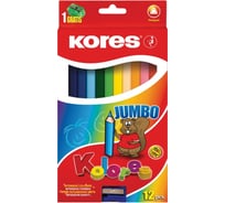 Трехгранные цветные карандаши Kores Jumbo 12 цветов, точилка 93512.01 128905