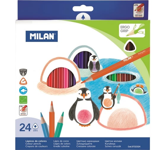 Трехгранные цветные карандаши Milan 24 цвета, 0722324 1110719