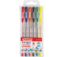 Гелевые ручки Пифагор набор 6 шт, ассорти, прозрачный корпус, узел 0,5мм, линия 0,35мм, 142793