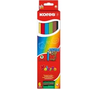 Трехгранные цветные карандаши Kores Jumbo 6 цветов, точилка 93506.01 264234