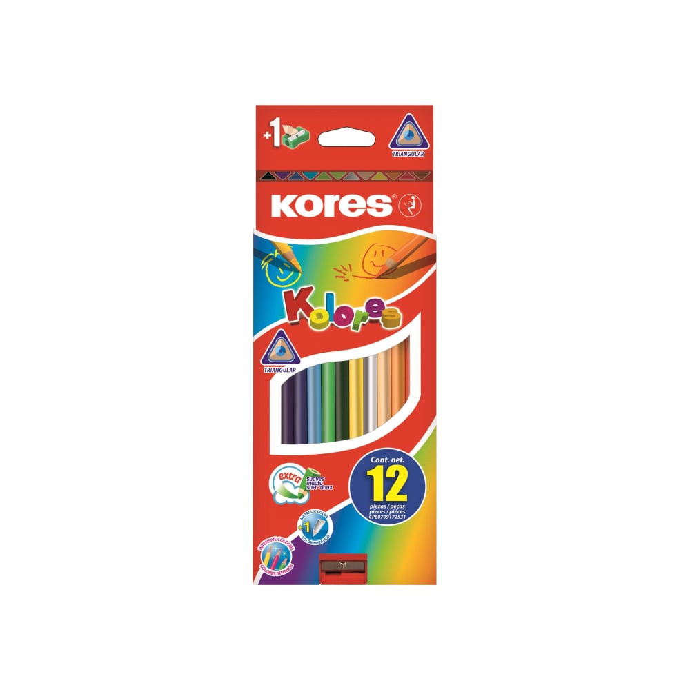 Трехгранные цветные карандаши Kores 12 цветов, точилка 93312.01 128902 .