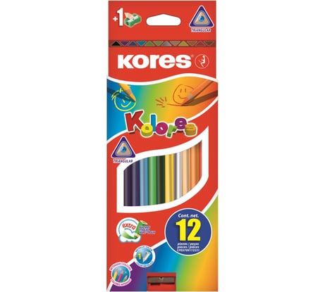 Трехгранные цветные карандаши Kores 12 цветов, точилка 93312.01 128902
