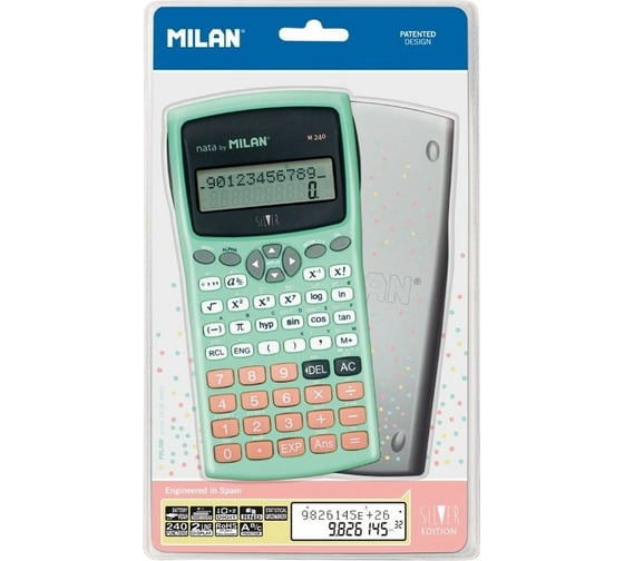 Научный калькулятор Milan M240 10+2 разряда, 240 функций, на батарейках ААА, бирюзовый 973147