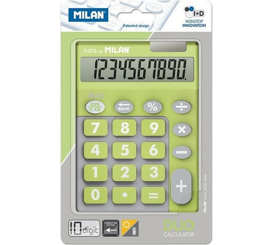 Калькулятор Milan 10 разрядный, в чехле, двойное питание, салатовый 150610TDGRBL 973136