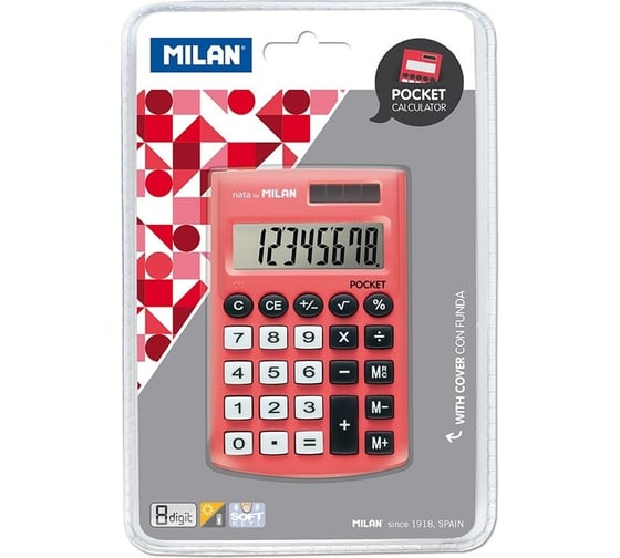 Калькулятор Milan 8 разрядный, в чехле, двойное питание, розовый 150908RBL 973143