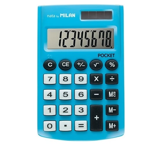 Калькулятор Milan 8 разрядный, в чехле, двойное питание, голубой 150908BBL 973140