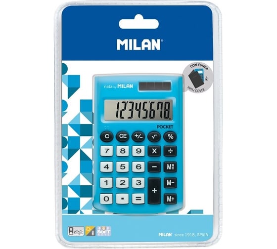 Калькулятор Milan 8 разрядный, в чехле, двойное питание, голубой 150908BBL 973140