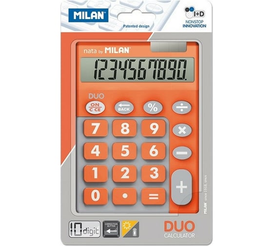 Калькулятор Milan 10 разрядный, в чехле, двойное питание, оранжевый 150610TDOBL 973137
