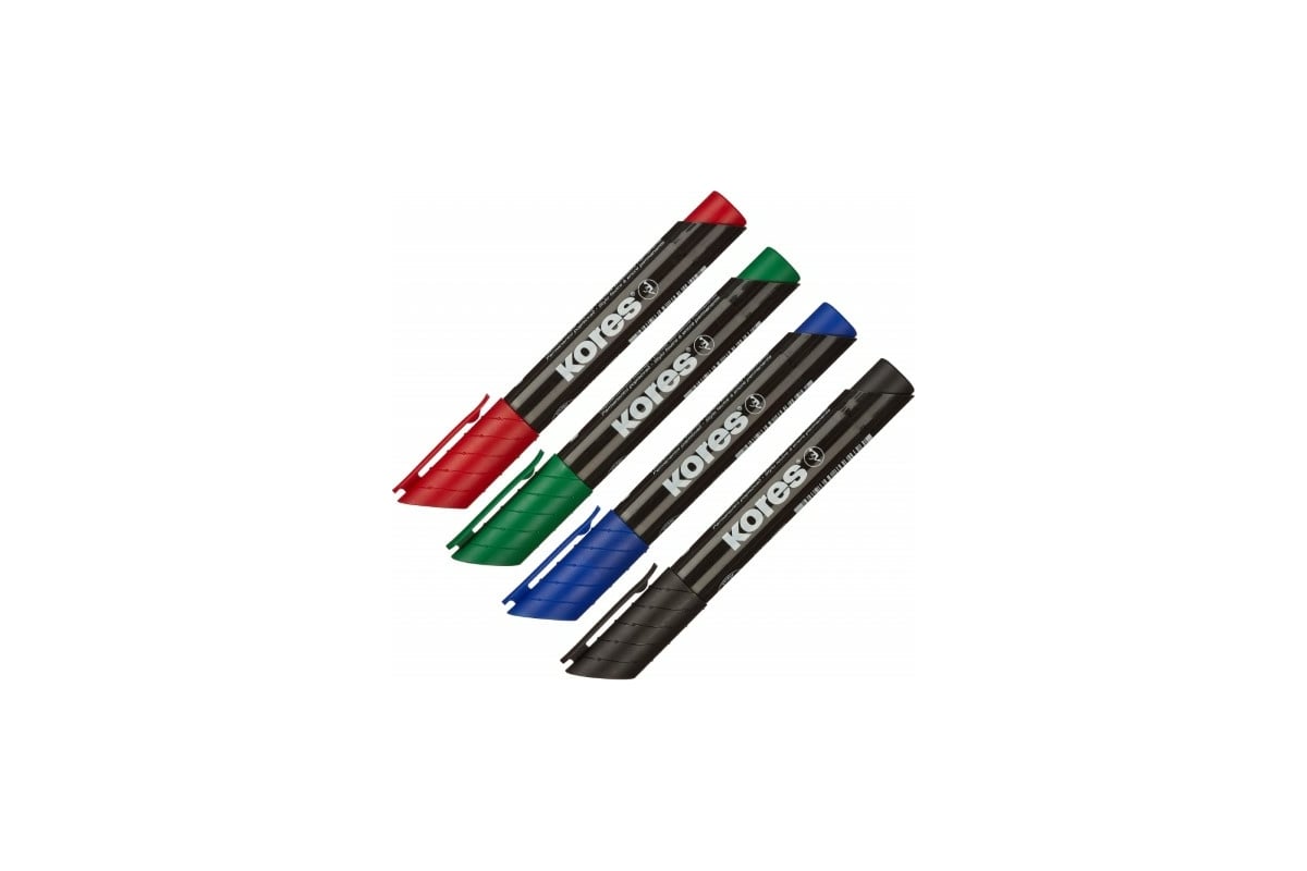 Перманентный маркер Kores набор 4 цвета, 3-5 мм, скошенный наконечник .