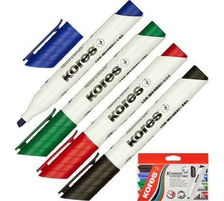 Маркер для досок Kores набор 4 цвета, 3-5 мм, скошенный наконечник 20845 867787