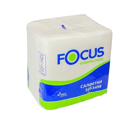 Однослойная бумажная салфетка FOCUS белая, 100 шт в упаковке Н-5053498 1