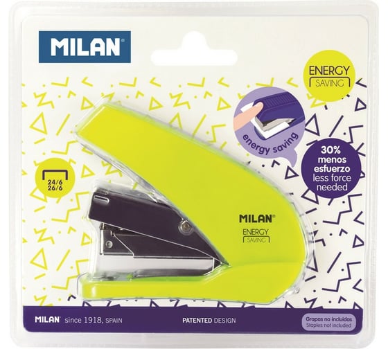 Металлический степлер Milan N24/6, 26/6 до 20 листов, желто-салатовый 1033164