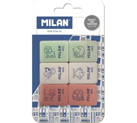 Ластик Milan каучук 445, размер 31x23x9мм, 6 штук в блистере BMM10049 1095851