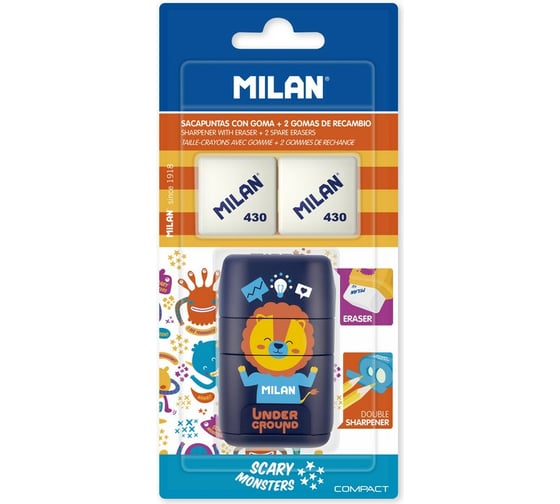 Ластик-точилка Milan Compact UNDERGROUND, блистер +2 ластика BYM10381 1102342