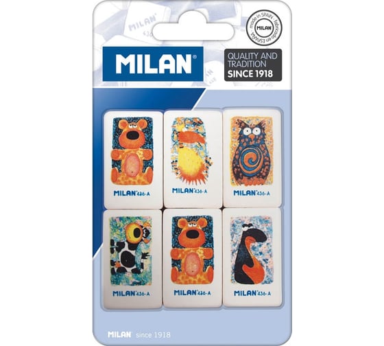 Ластик Milan 436-А каучук, размер 39x23x9мм, 6 штук в блистере 208114 1057209 1
