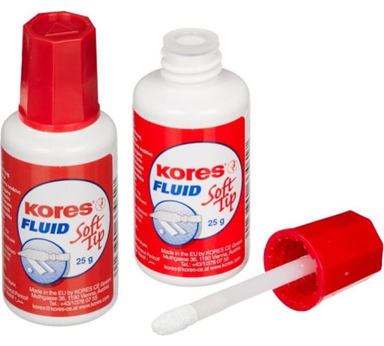 Корректирующая жидкость Kores Soft Tip FLUID 25мл на быстросохнущей основе, аппликатор 620