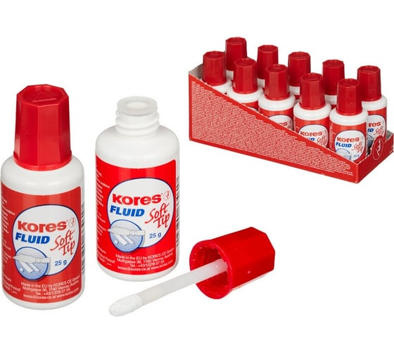 Корректирующая жидкость Kores Soft Tip FLUID 25мл на быстросохнущей основе, аппликатор 620