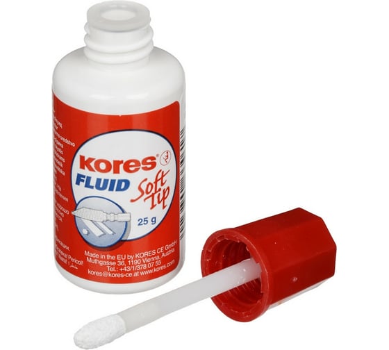 Корректирующая жидкость Kores Soft Tip FLUID 25мл на быстросохнущей основе, аппликатор 620