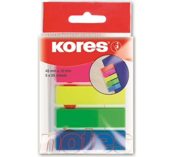 Пластиковые клейкие закладки Kores Film 5 цветов по 25 листов 45105 62860 1