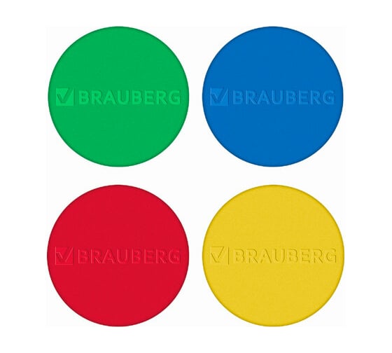 Мощные магниты BRAUBERG SUPER 40 мм большого диаметра, набор 4 шт, ассорти 237480