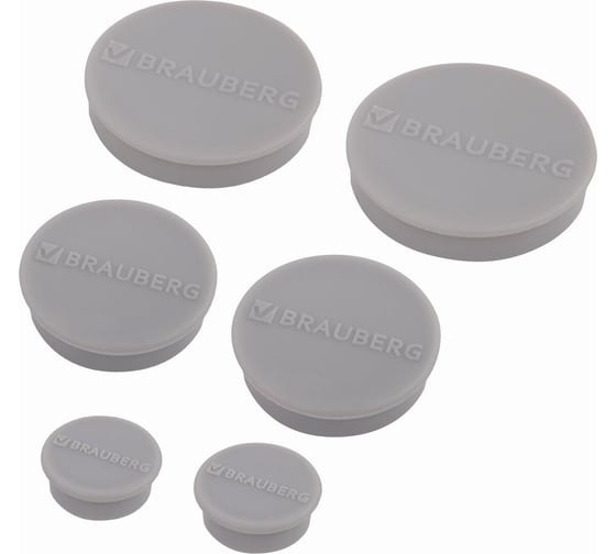 Мощные магниты BRAUBERG SUPER, набор 20 мм - 2 шт, 30 мм - 2 шт, 40 мм - 2 шт, серые 237481
