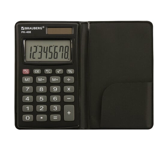 Карманный калькулятор BRAUBERG PK-408-BK 97x56 мм, 8 разрядов, двойное питание, черный 250517