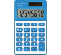 Карманный калькулятор BRAUBERG PK-608-BU 107x64 мм, 8 разрядов, двойное питание, синий 250519
