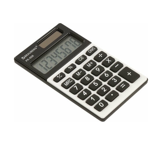 Карманный калькулятор BRAUBERG PK-608 107x64 мм, 8 разрядов, двойное питание, серебристый 250518