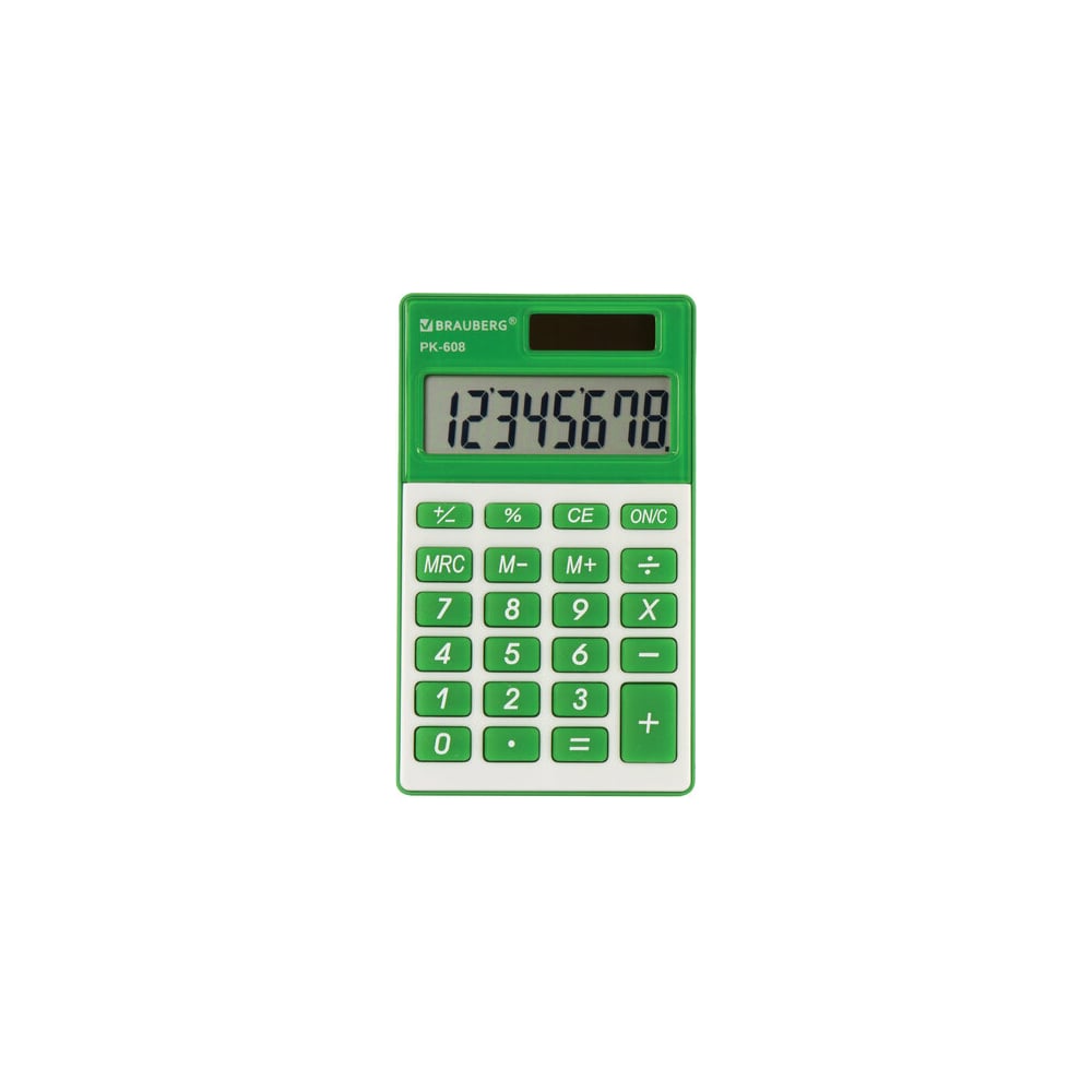 Карманный калькулятор BRAUBERG PK-608-GN 107x64 мм, 8 разрядов, двойное .