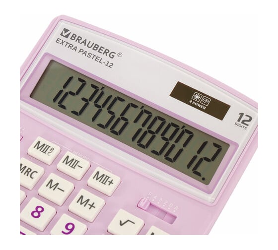 Настольный калькулятор BRAUBERG EXTRA PASTEL-12-PR 206x155мм, 12 разрядов, сиреневый 250489