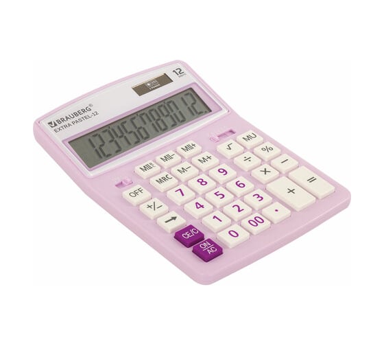 Настольный калькулятор BRAUBERG EXTRA PASTEL-12-PR 206x155мм, 12 разрядов, сиреневый 250489