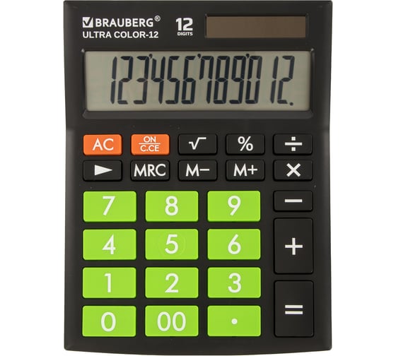 Настольный калькулятор BRAUBERG ULTRA COLOR-12-BKLG 192x143 мм, 12 разрядов, черно-салатовый 250498