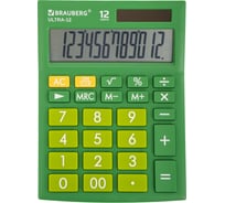 Настольный калькулятор BRAUBERG ULTRA-12-GN 192x143 мм, 12 разрядов, двойное питание, зеленый 250493