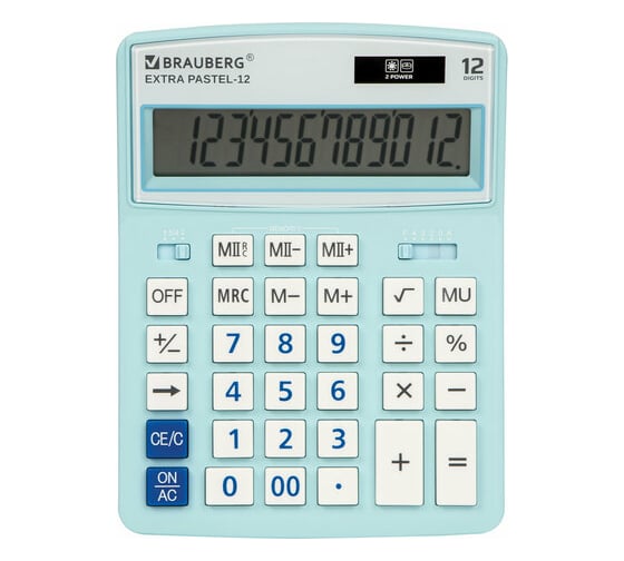 Настольный калькулятор BRAUBERG EXTRA PASTEL-12-LB 206x155 мм, 12 разрядов, голубой 250486 1