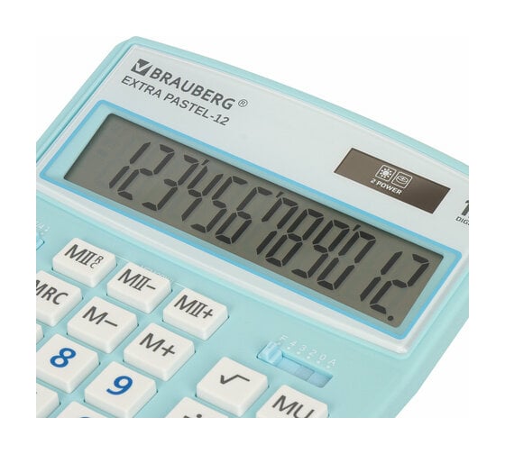 Настольный калькулятор BRAUBERG EXTRA PASTEL-12-LB 206x155 мм, 12 разрядов, голубой 250486