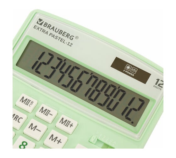 Настольный калькулятор BRAUBERG EXTRA PASTEL-12-LG 206x155 мм, 12 разрядов, мятный 250488