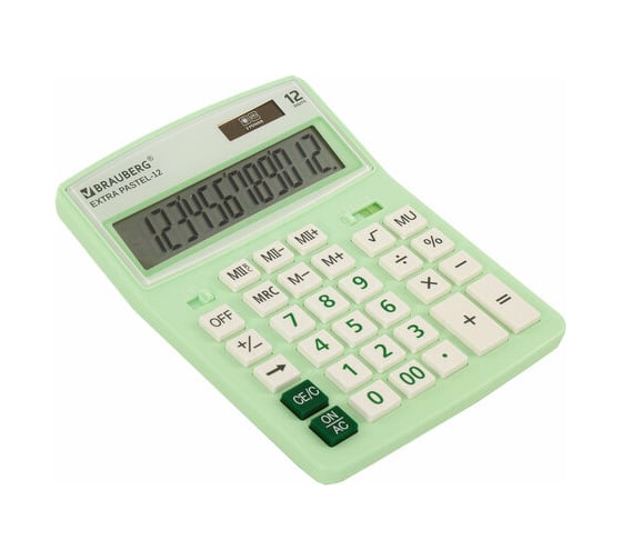 Настольный калькулятор BRAUBERG EXTRA PASTEL-12-LG 206x155 мм, 12 разрядов, мятный 250488