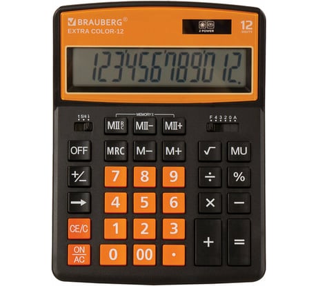 Настольный калькулятор BRAUBERG EXTRA COLOR-12-BKRG 206x155 мм, 12 разрядов, черно-оранжевый 250478