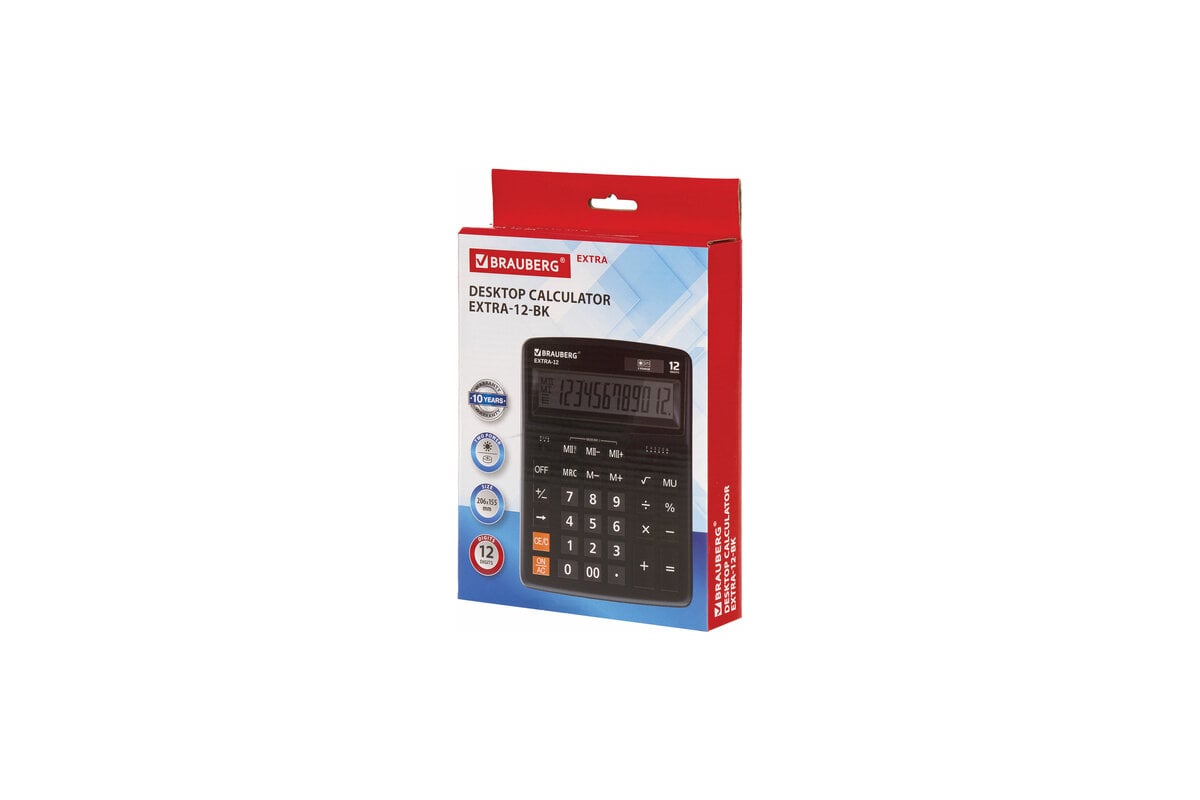 Настольный калькулятор BRAUBERG EXTRA-12-BK 206x155 мм, 12 разрядов ...