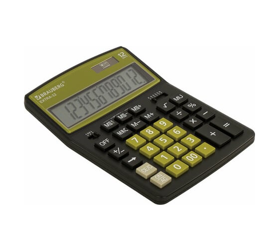 Настольный калькулятор BRAUBERG EXTRA-12-BKOL 206x155 мм, 12 разрядов, черно-оливковый 250471