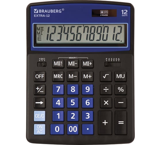 Настольный калькулятор BRAUBERG EXTRA-12-BKBU 206x155 мм, 12 разрядов, черно-синий 250472