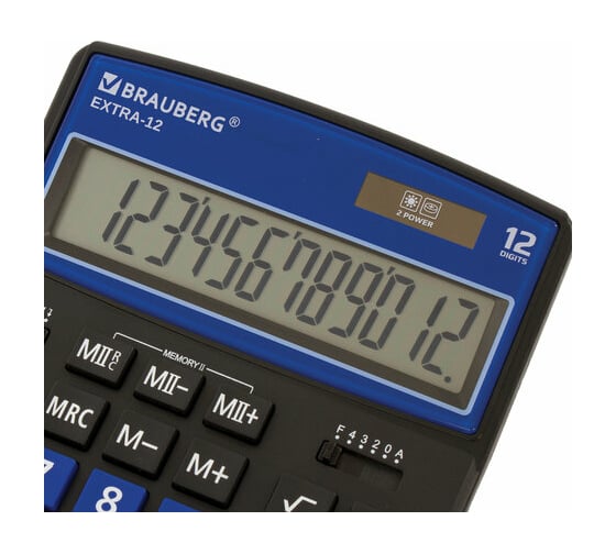 Настольный калькулятор BRAUBERG EXTRA-12-BKBU 206x155 мм, 12 разрядов, черно-синий 250472