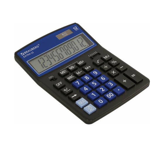 Настольный калькулятор BRAUBERG EXTRA-12-BKBU 206x155 мм, 12 разрядов, черно-синий 250472