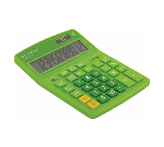 Настольный калькулятор BRAUBERG EXTRA-12-DG 206x155 мм, 12 разрядов, двойное питание, зеленый 250483