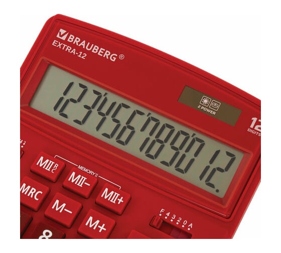 Настольный калькулятор BRAUBERG EXTRA-12-WR 206x155 мм, 12 разрядов, двойное питание, бордовый 250484