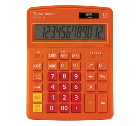 Настольный калькулятор BRAUBERG EXTRA-12-RG 206x155 мм, 12 разрядов, двойное питание, оранжевый 250485 1